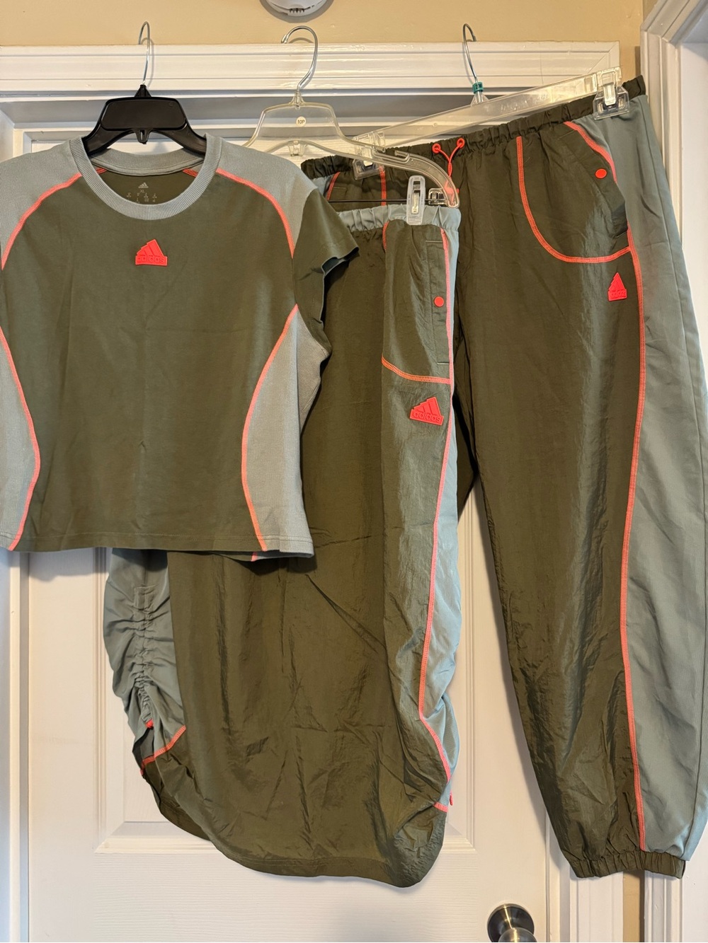 adidas Olive & Light Gray Track Set with Orange Trim